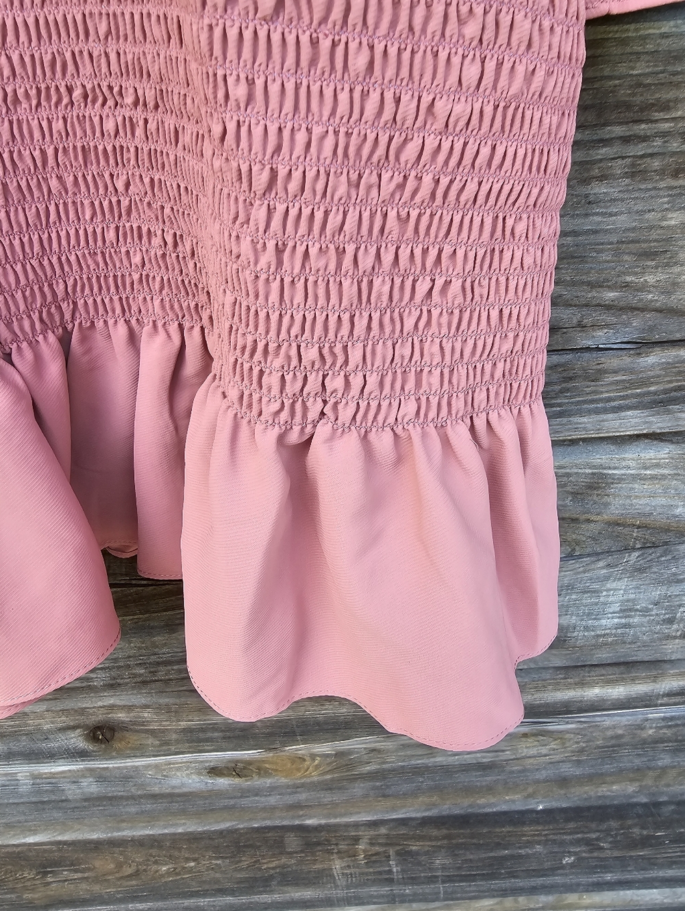 Amanda Uprichard Pink Smocked Mini Dress Puff Sleeve Ruffle Hem Size Small - Picture 5 of 8